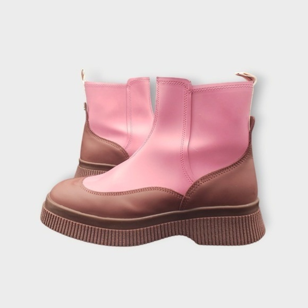 Scotch & Soda Sandi Chelsea Wellington Rubber Bootie Boots Pink Brown Sz 6.5